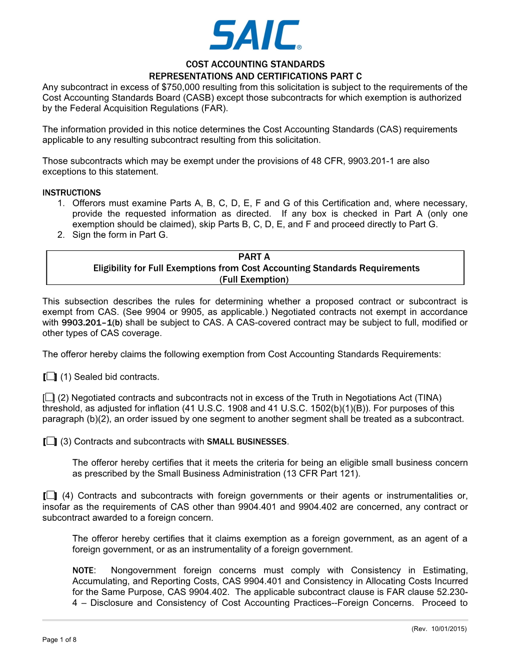 Representations and Certifications Part C