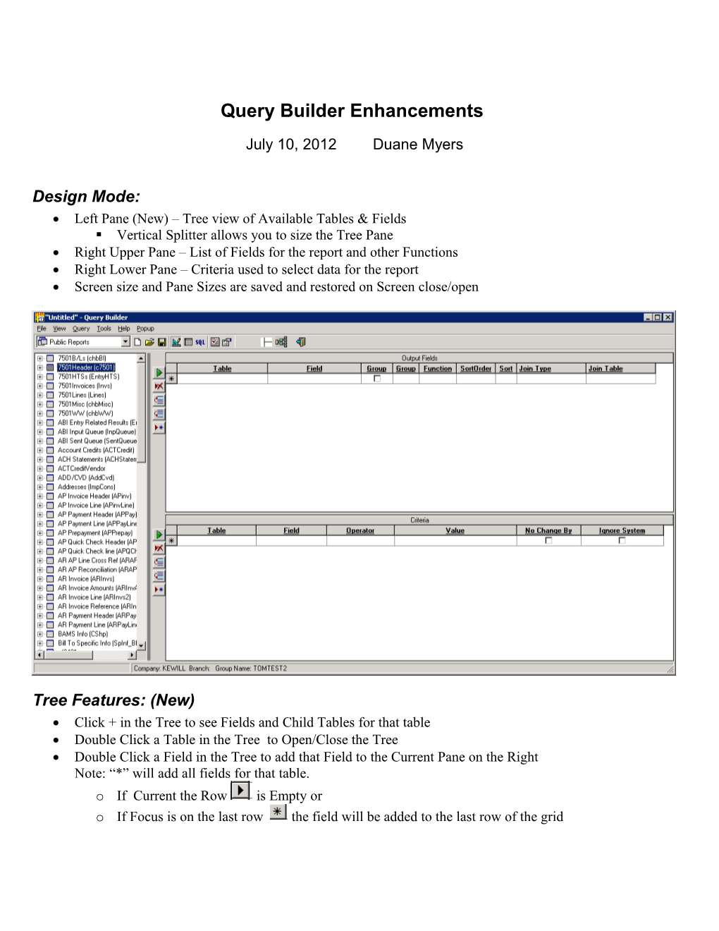 Query Builder Enhancements July 2012