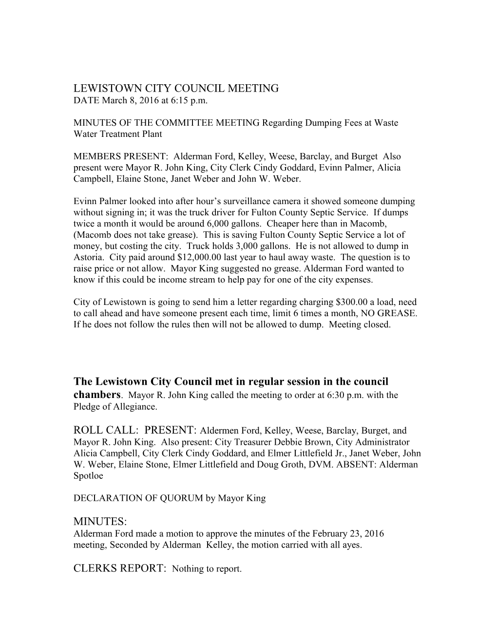 Lewistown City Council Meeting