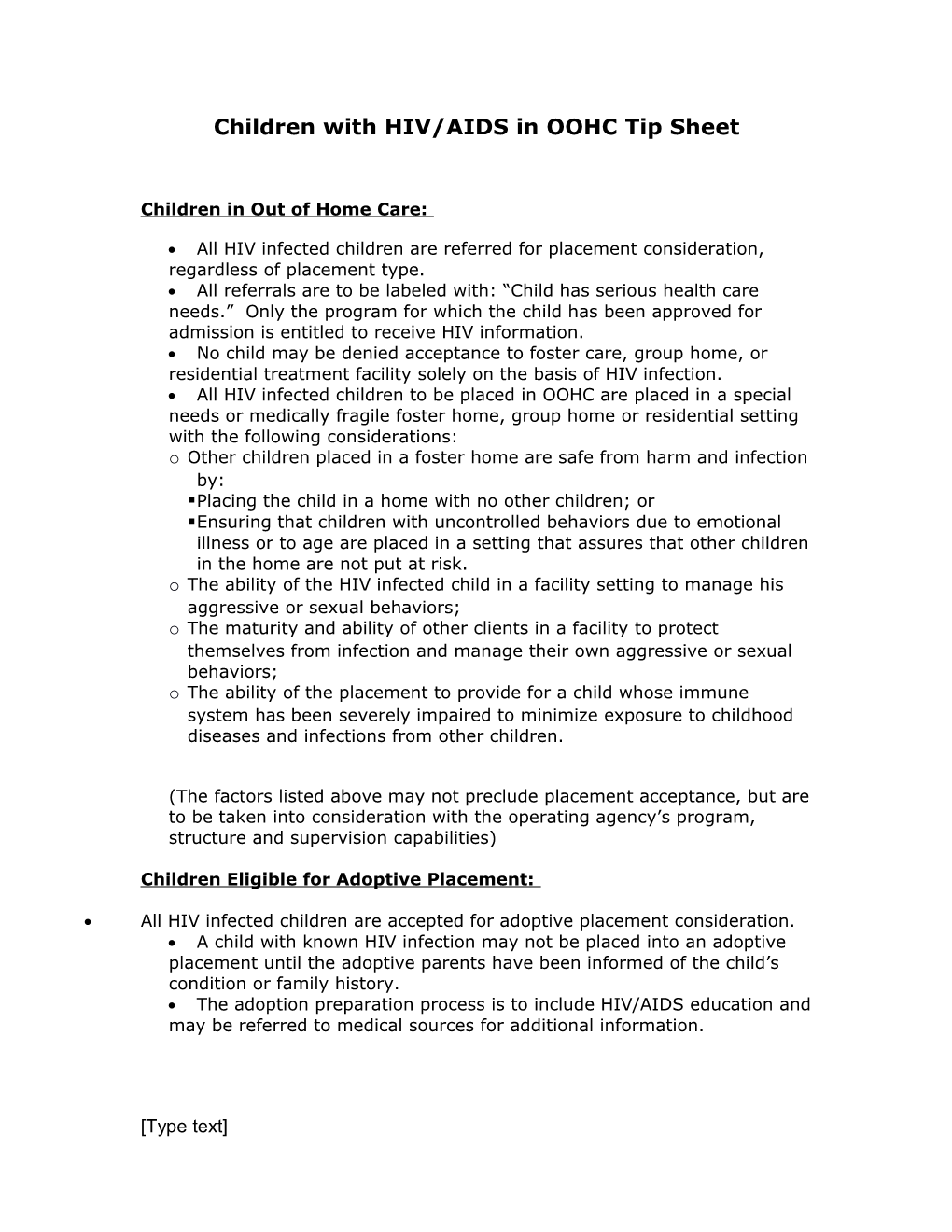 Children with HIV/AIDS in OOHC Tip Sheet