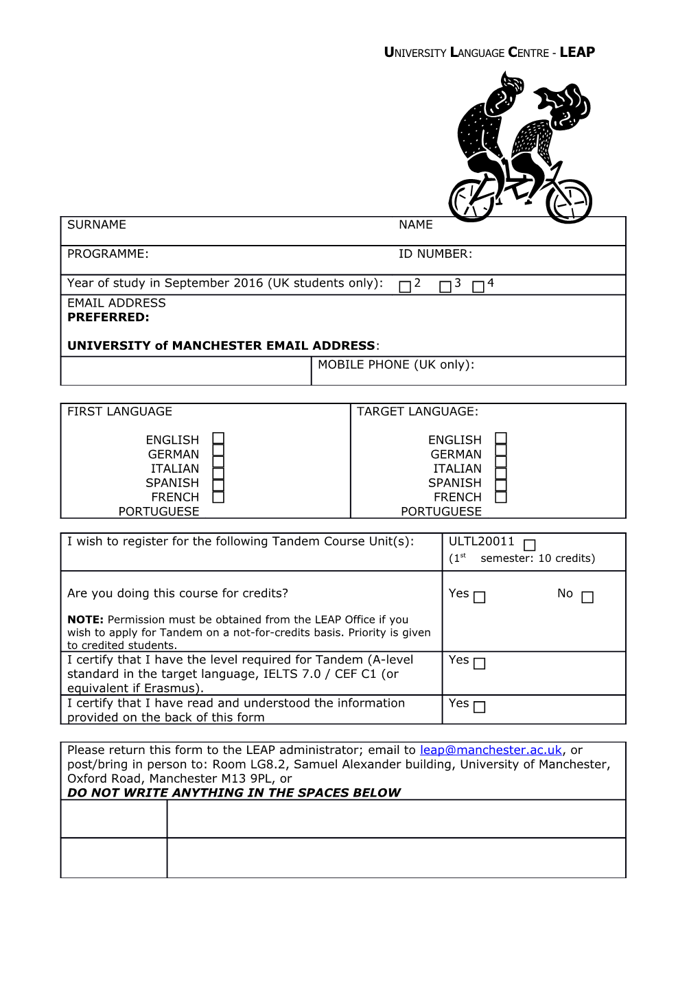 Tandem Course Unit Registration Form