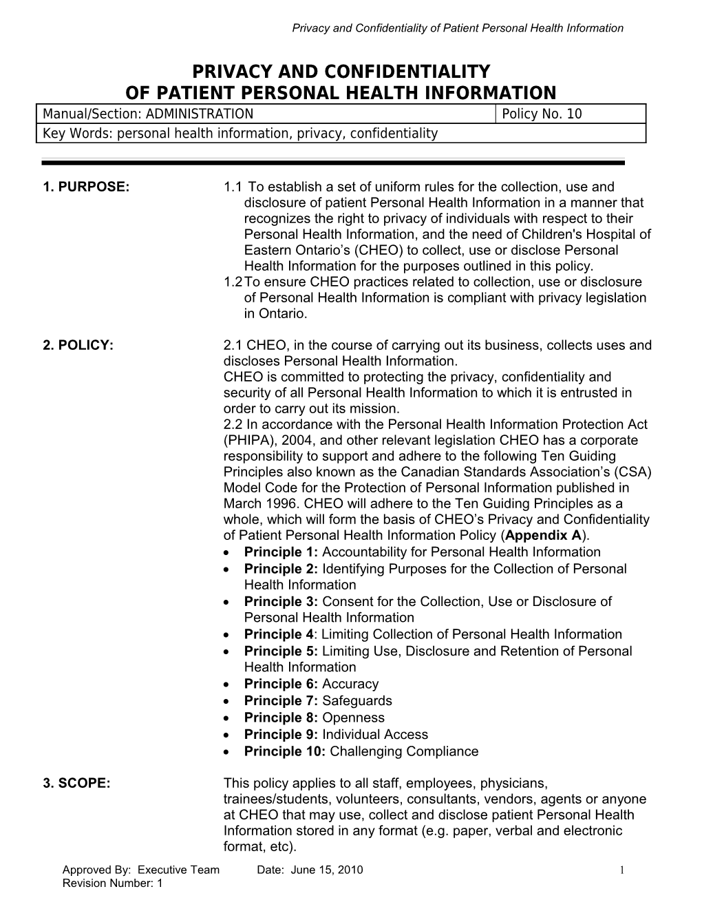 Privacy and Confidentiality of Patient Personal Health Information