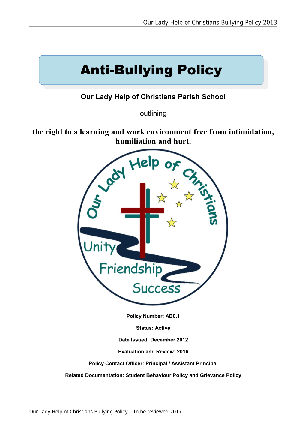 Sample Anti-Bullying Policy Template