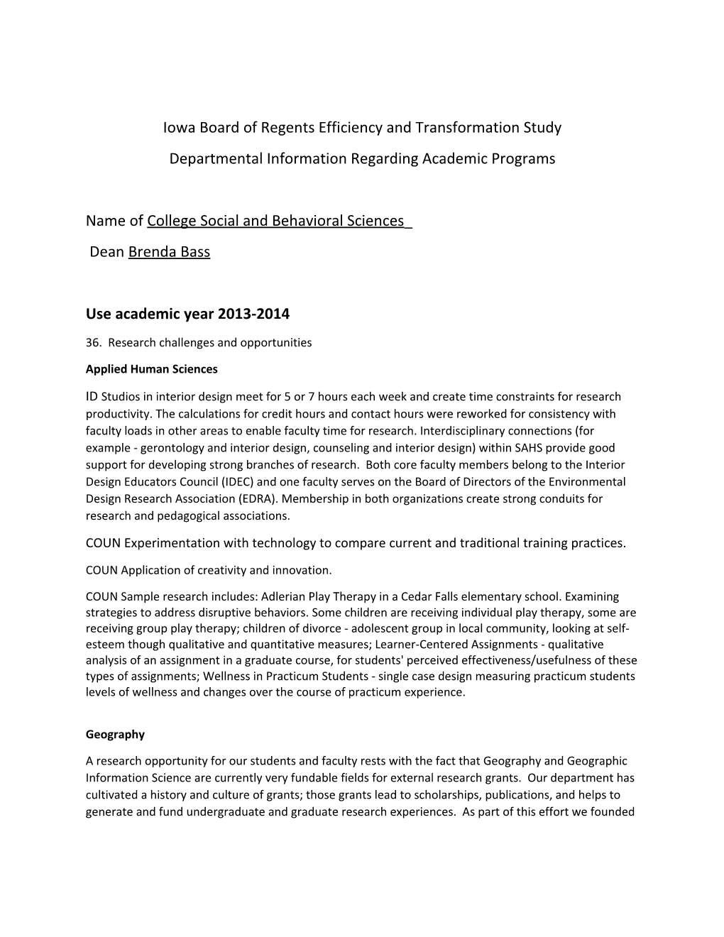 Iowa Board of Regents Efficiency and Transformation Study