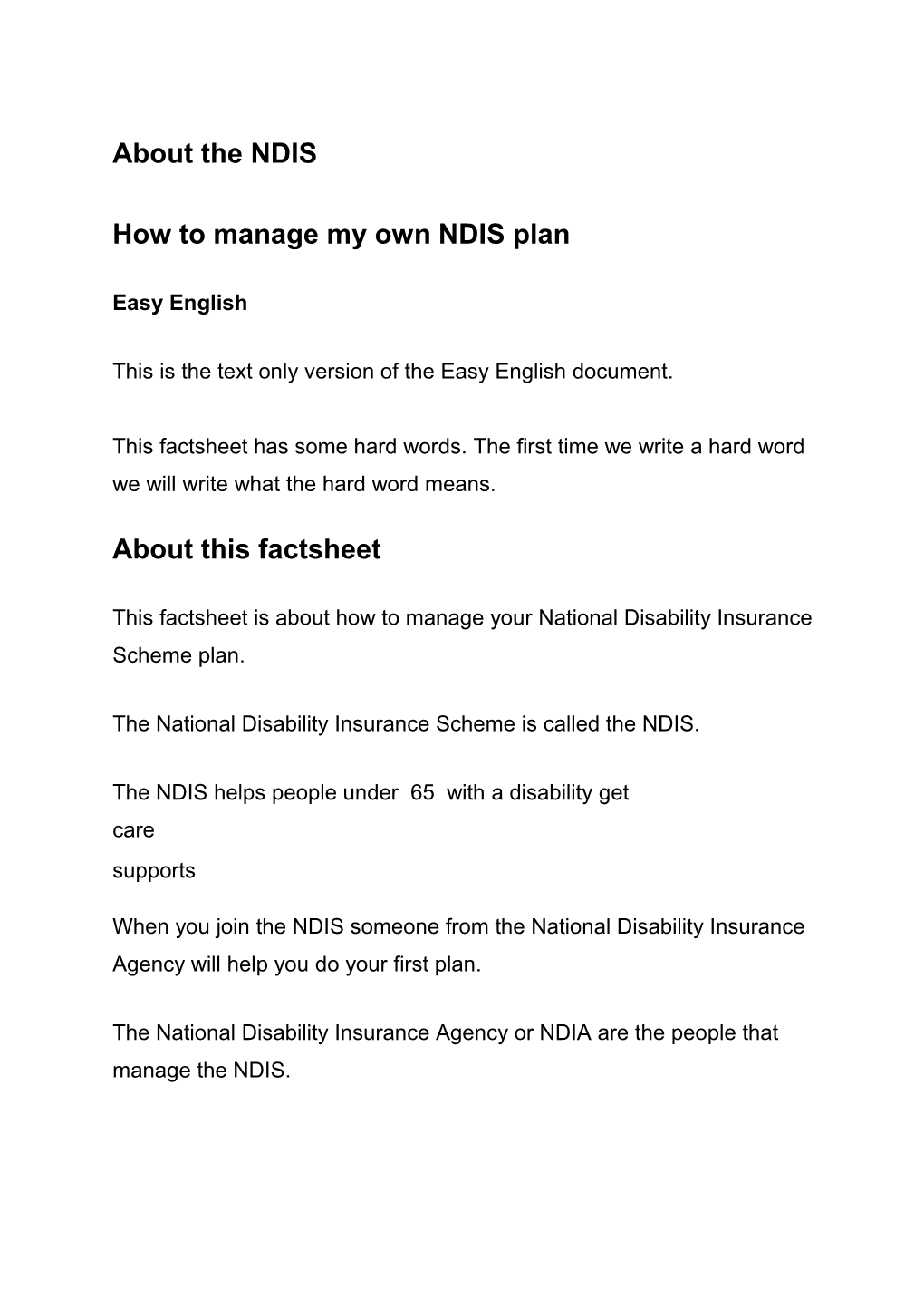 About the NDIS How to Manage My Own NDIS Plan