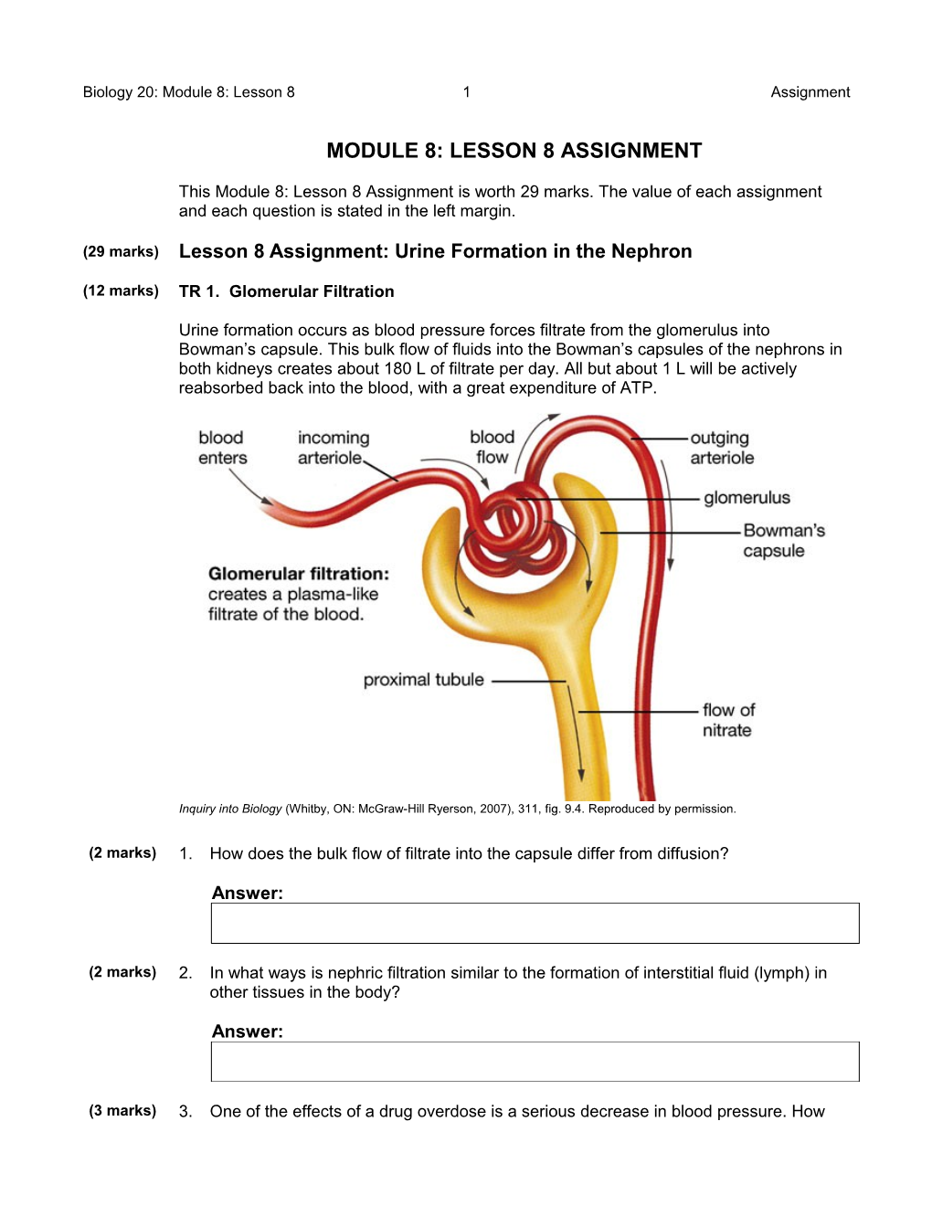 Lesson 8Assignment: Urine Formation in the Nephron