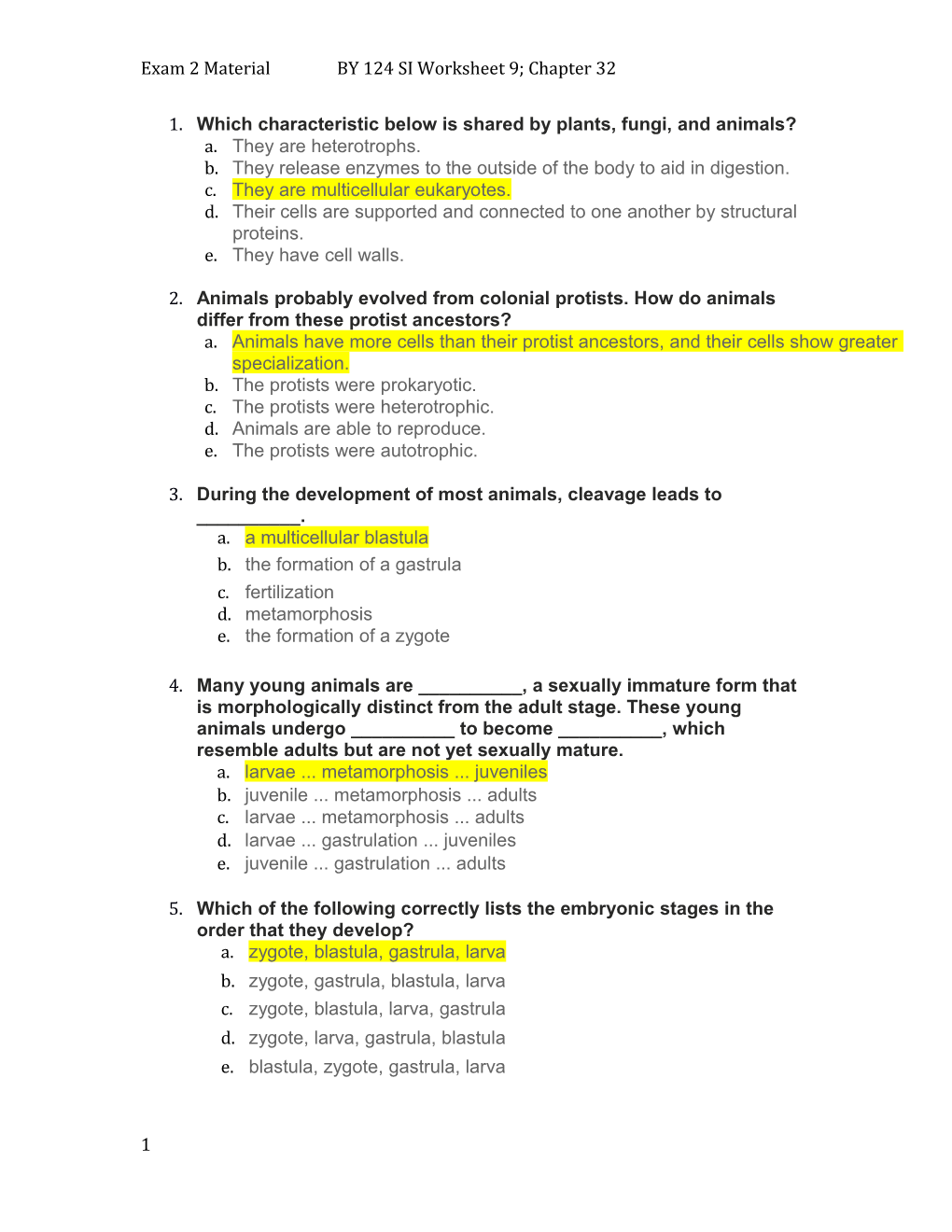 Exam 2 Material by 124 SI Worksheet 9; Chapter 32