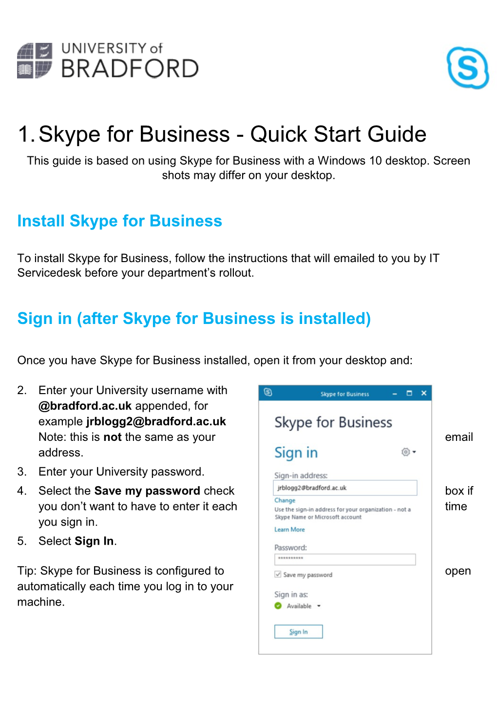 Skype for Business - Quick Start Guide