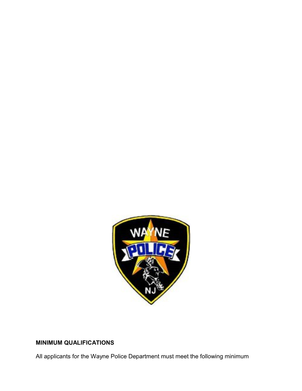 Wayne Police Department ENTERANCE EXAM REQUIREMENTS