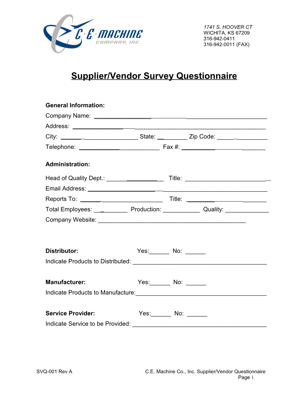 NAC 40306 Supplier Questionnaire