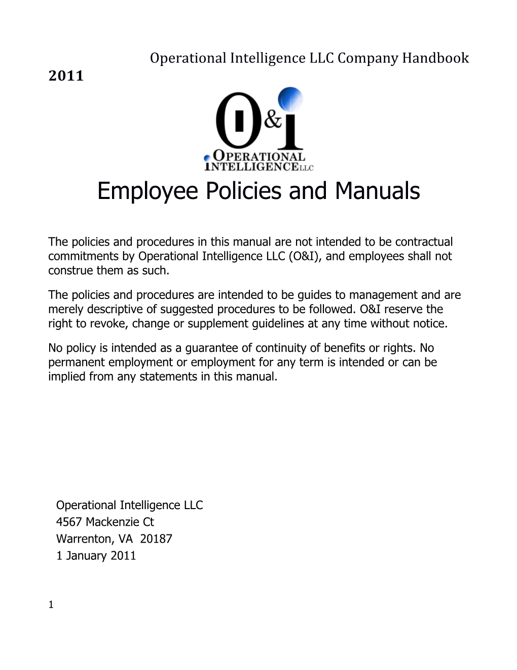 Operational Intelligence LLC Employee Manual
