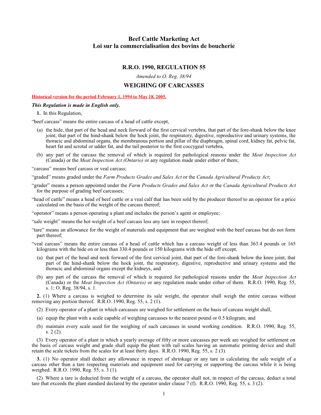 Beef Cattle Marketing Act - R.R.O. 1990, Reg. 55