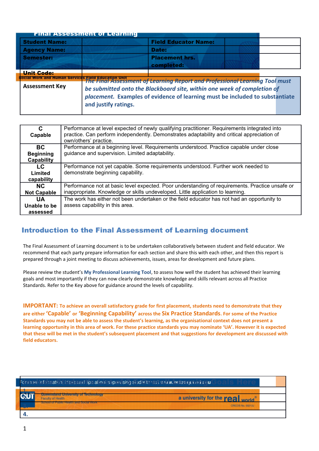 Introduction to the Final Assessment of Learning Document