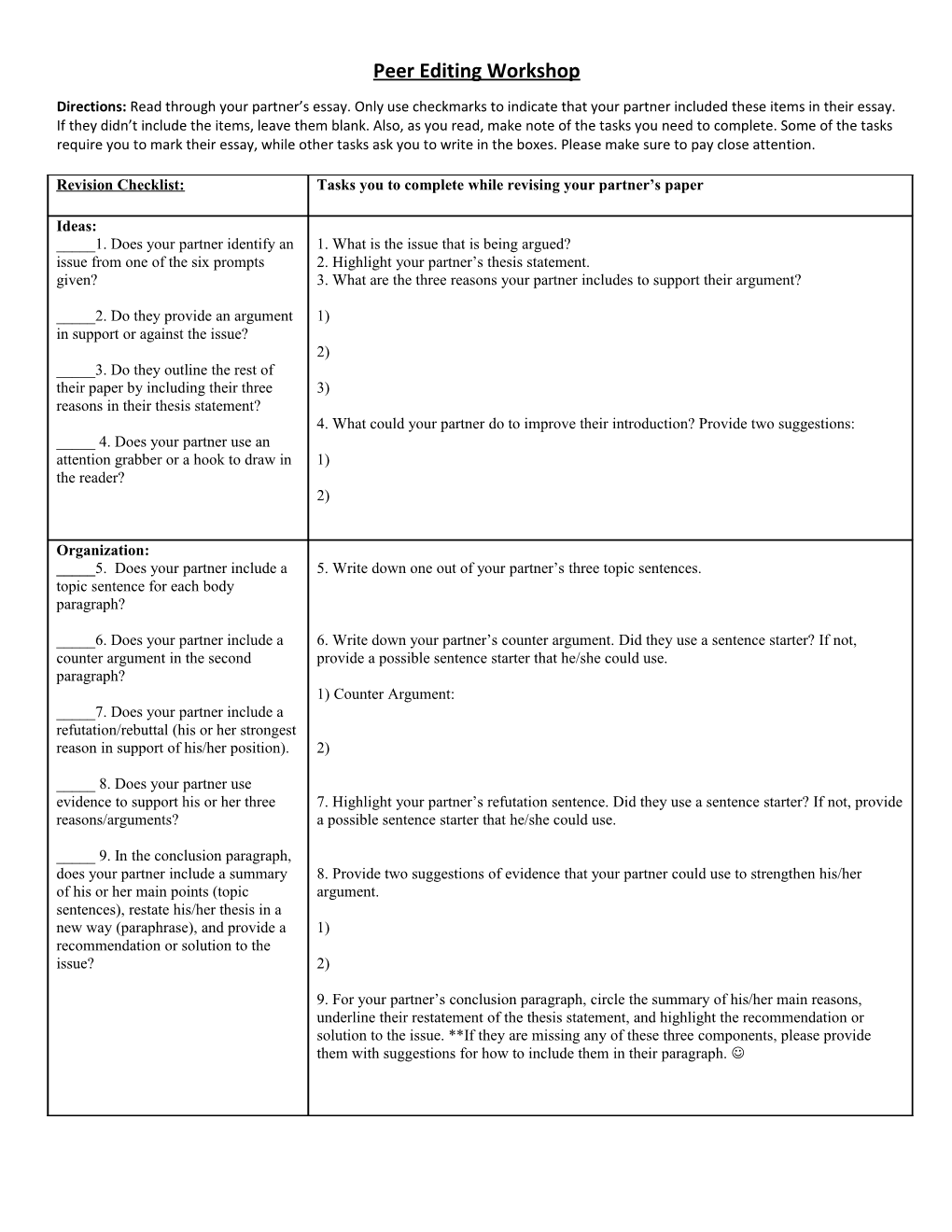 Peer Editing Workshop