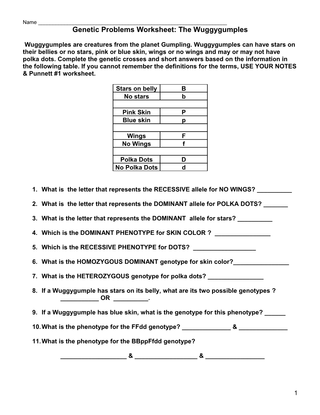 Genetic Problems Worksheet