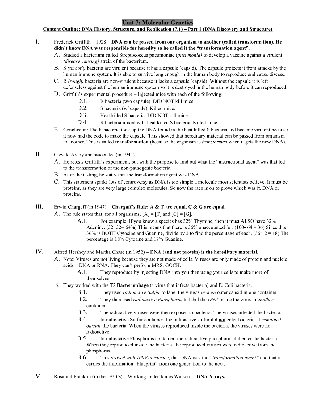 Unit 7: Molecular Genetics