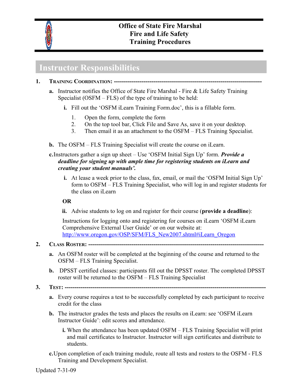 Fillout the OSFM Ilearn Training Form , This Is a Fillable Form