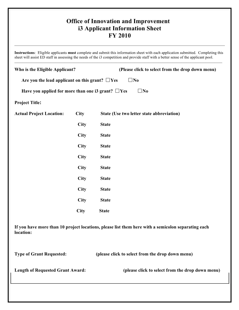 I3 Applicant Information Sheet (MS Word)