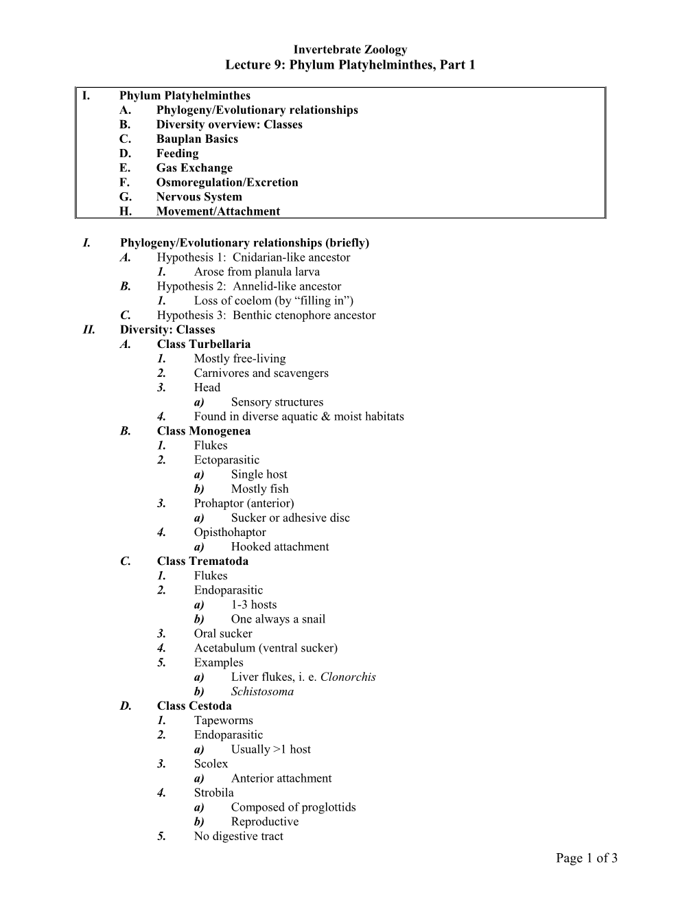 Phylum Platyhelminthes