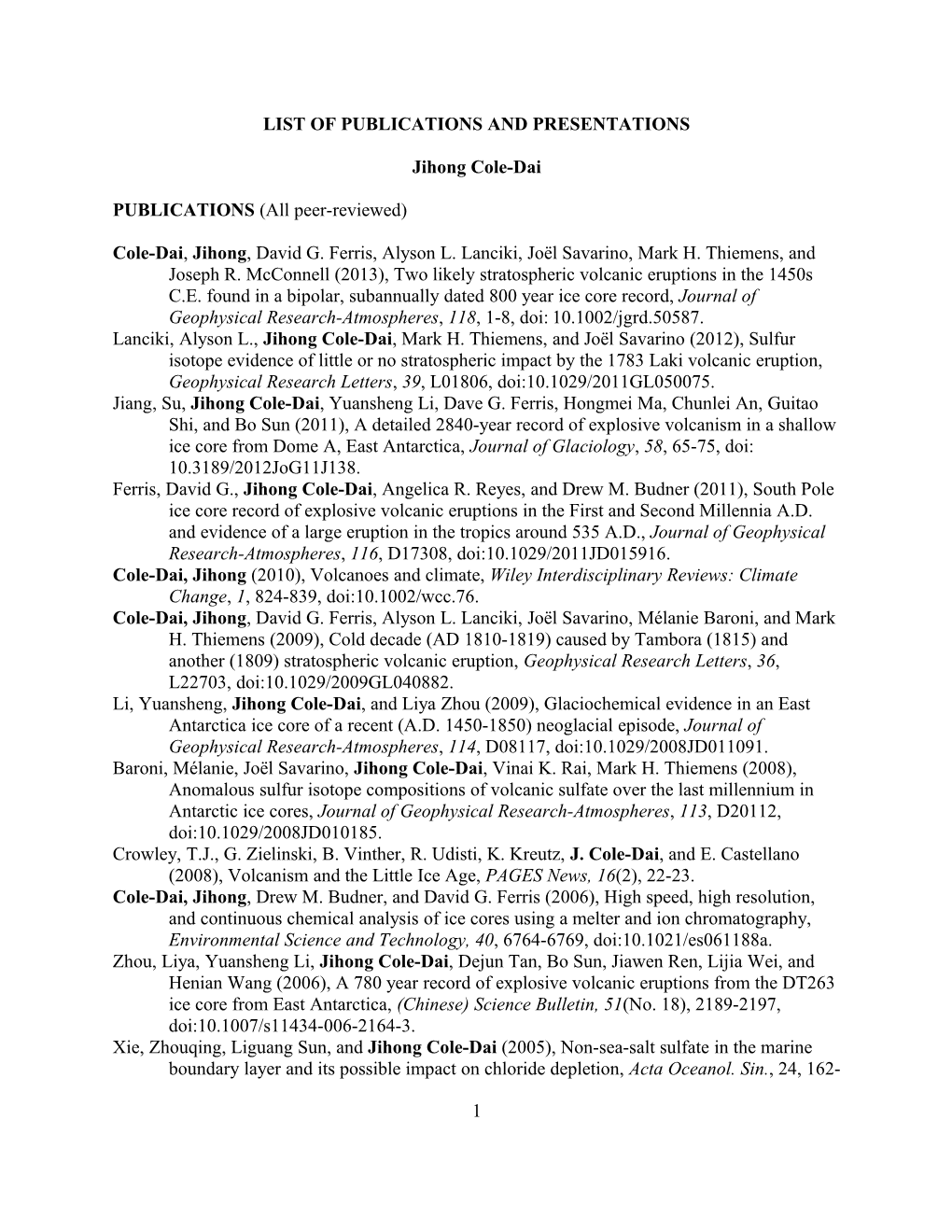 List of Publications and Presentations