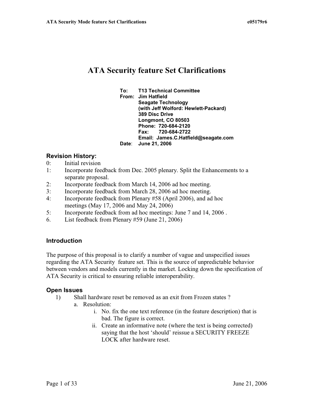 ATA Security Feature Set Clarifications