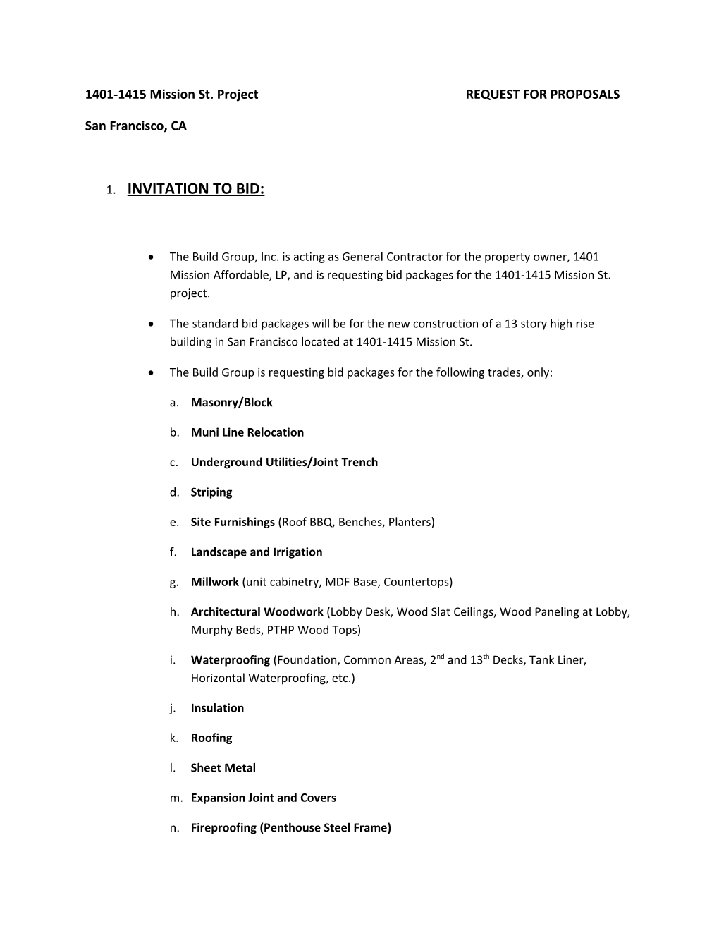 1401-1415 Mission St. Projectrequest for PROPOSALS