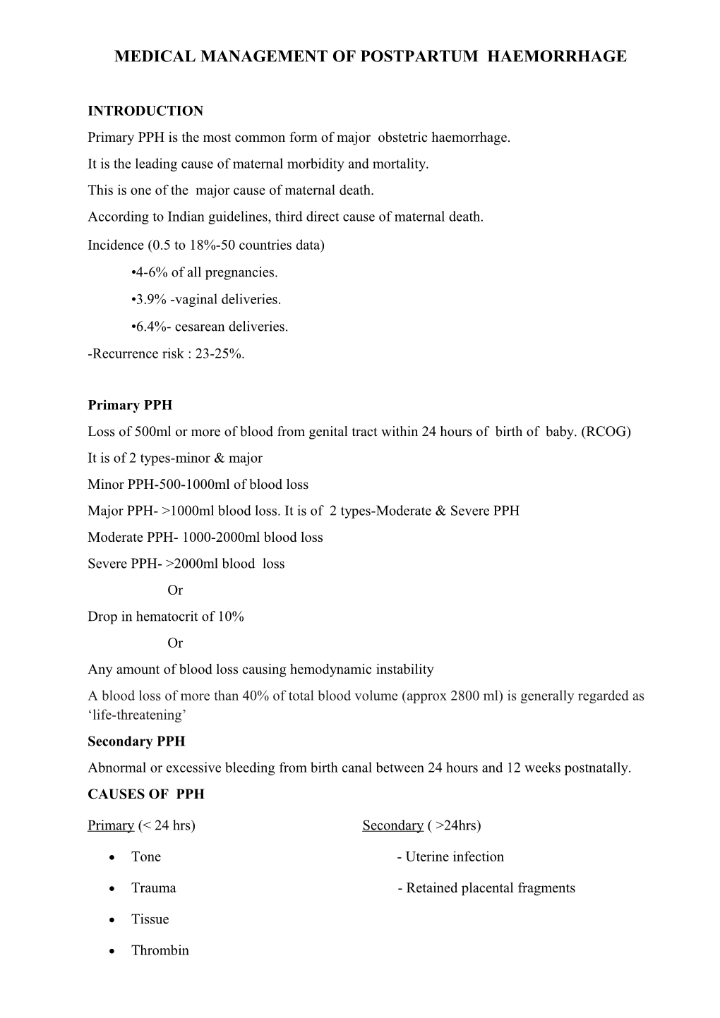 Medical Management of Postpartum Haemorrhage