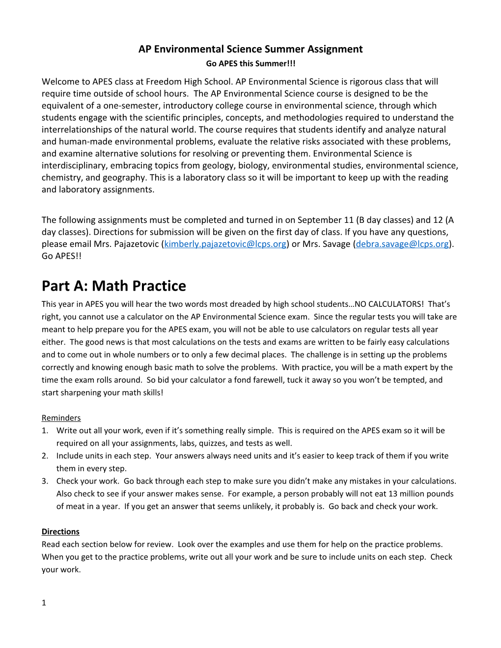 AP Environmental Science Math Prep