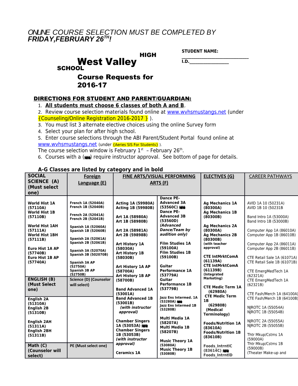 Directions for Student and Parent/Guardian