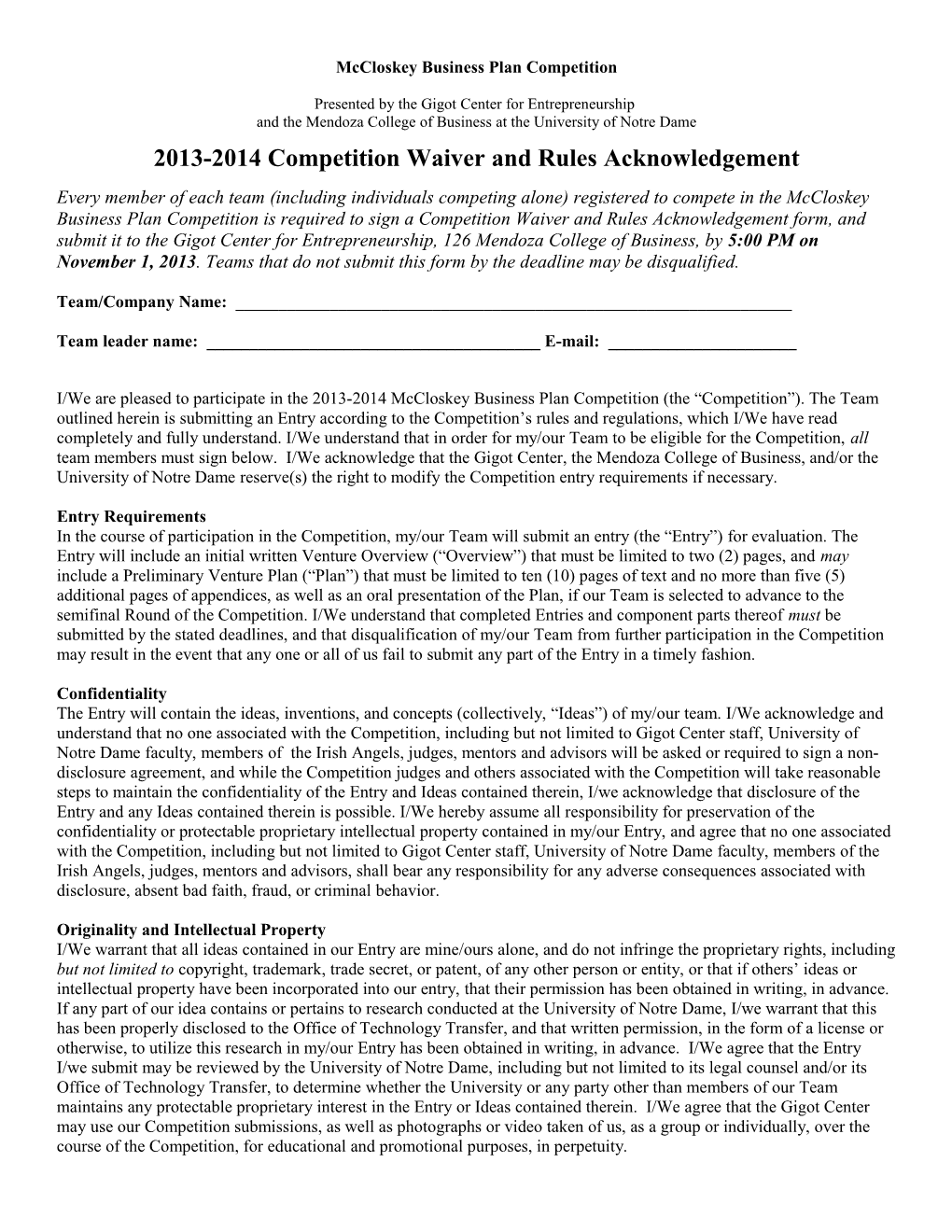 Mccloskey Business Plan Competition