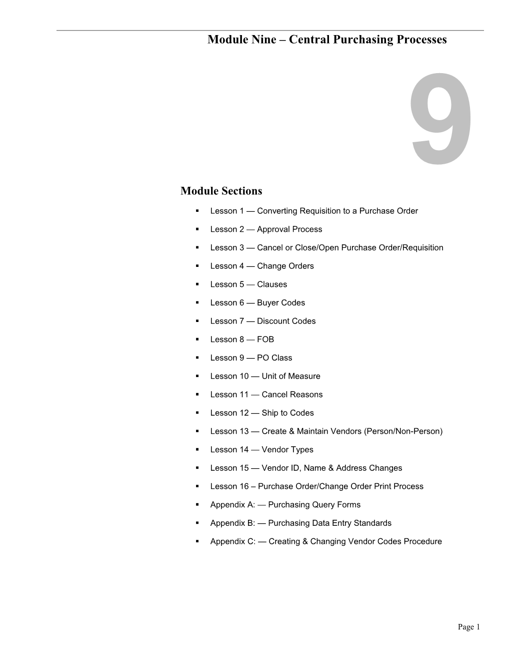 Module Nine Central Purchasing Processes