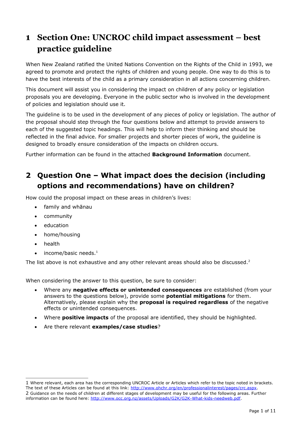 Section One: UNCROC Child Impact Assessment Best Practice Guideline