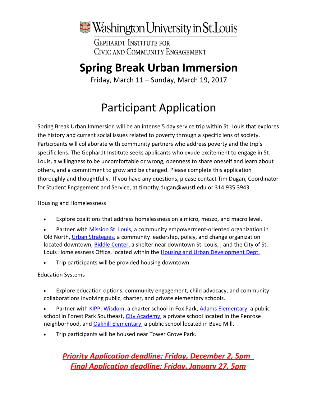 Spring Break Urban Immersion