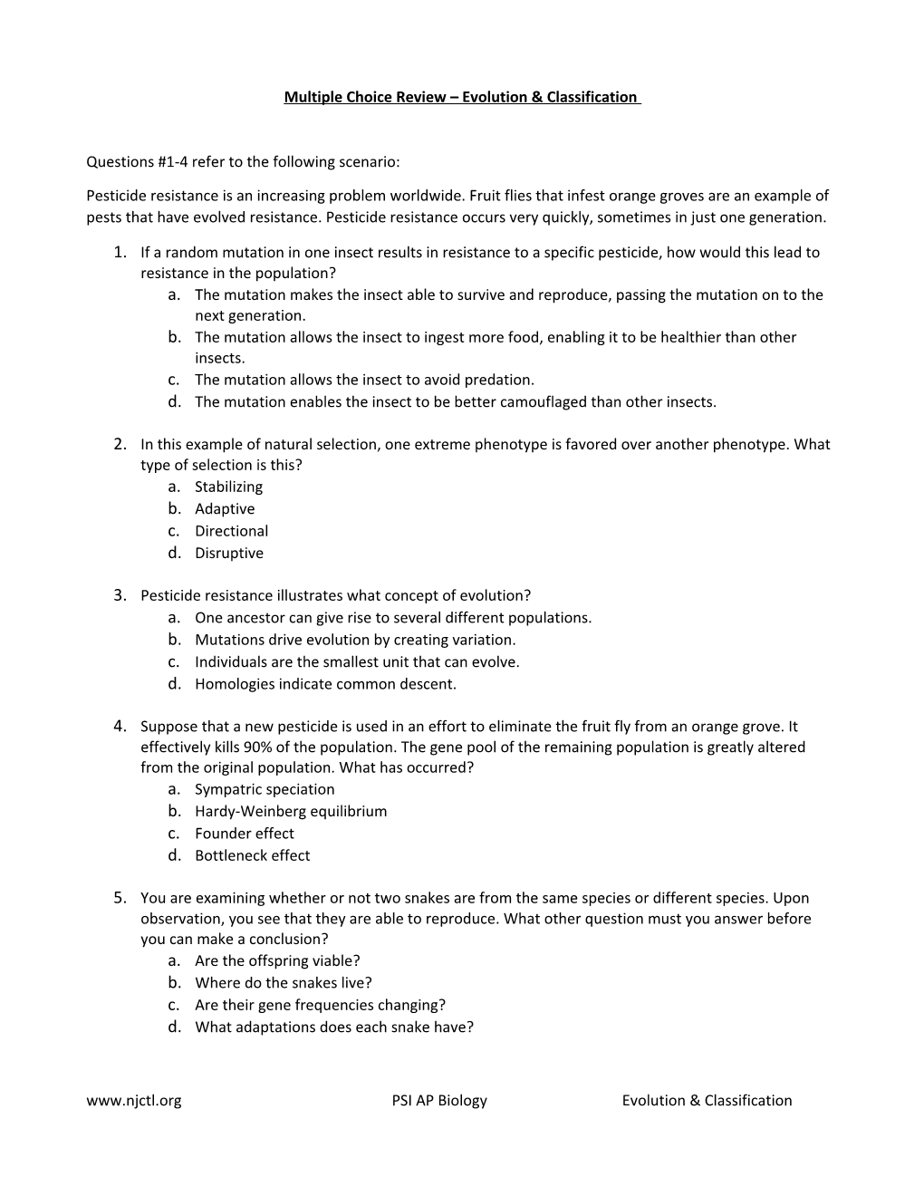 Multiple Choice Review Evolution & Classification