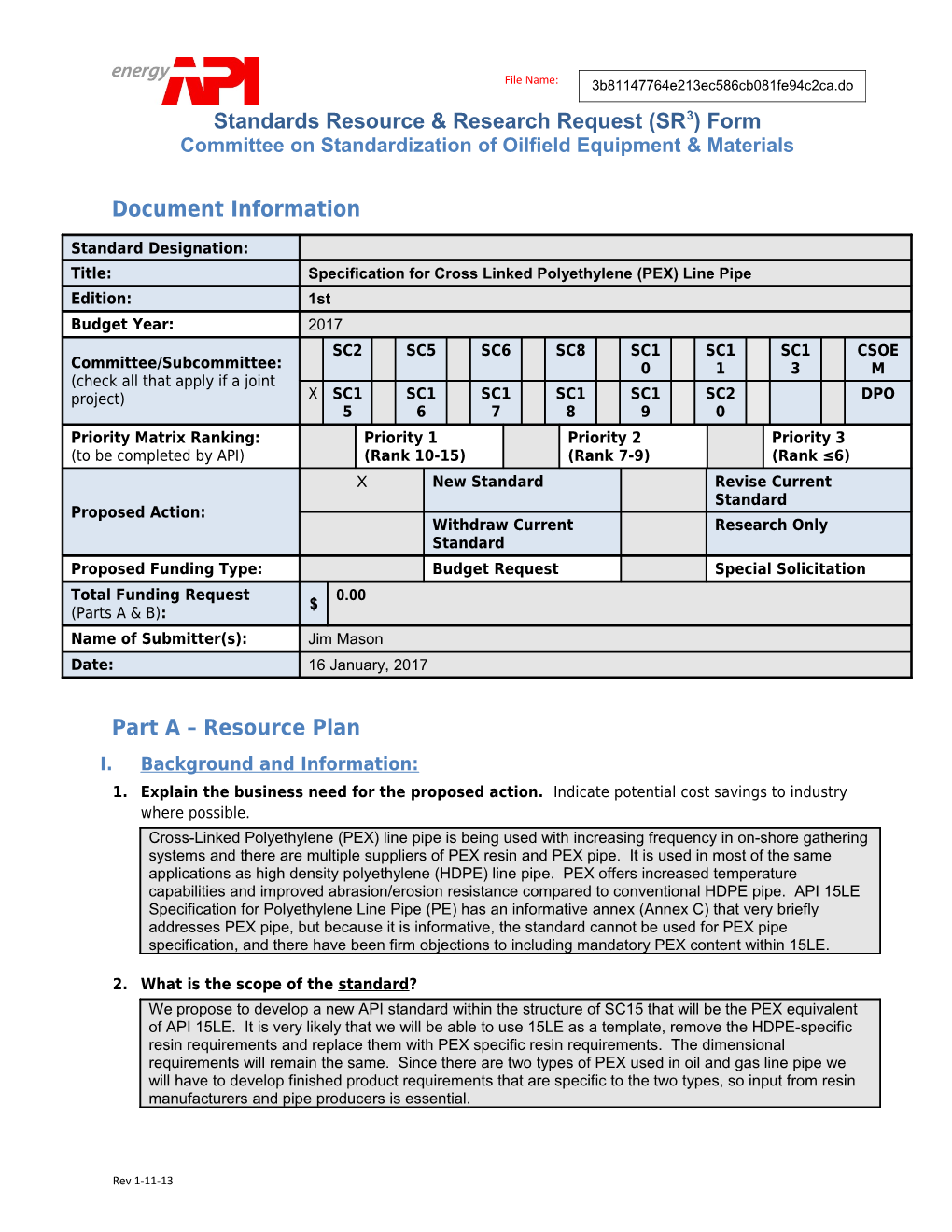 Standards Resource & Research Request (SR3) Form