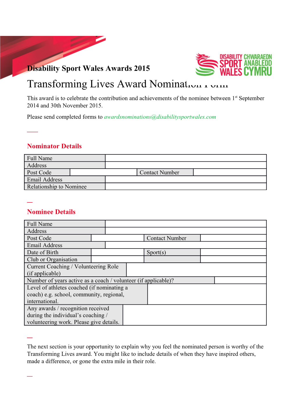 Disability Sport Wales Awards 2015