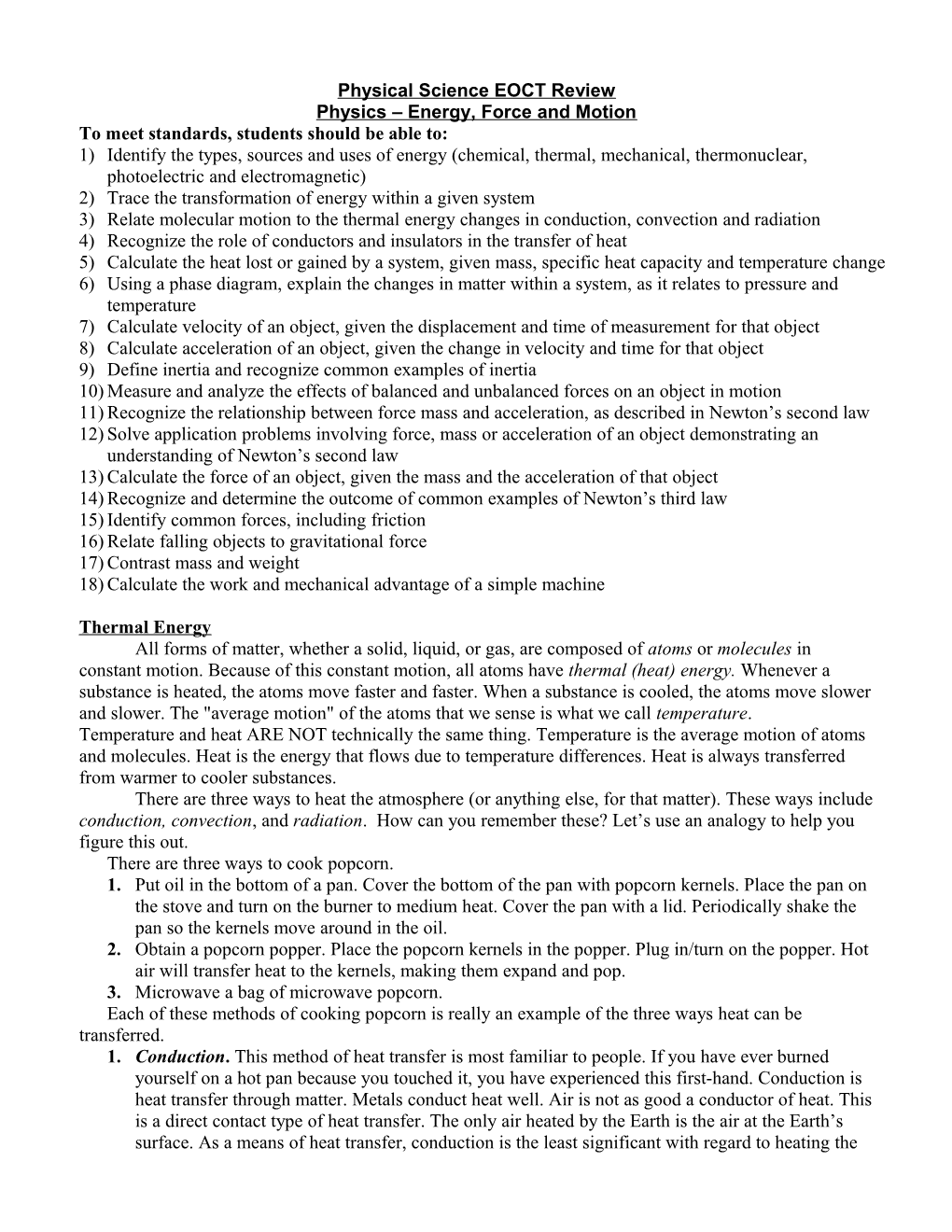 EOCT Review Physics Energy, Force, and Motion