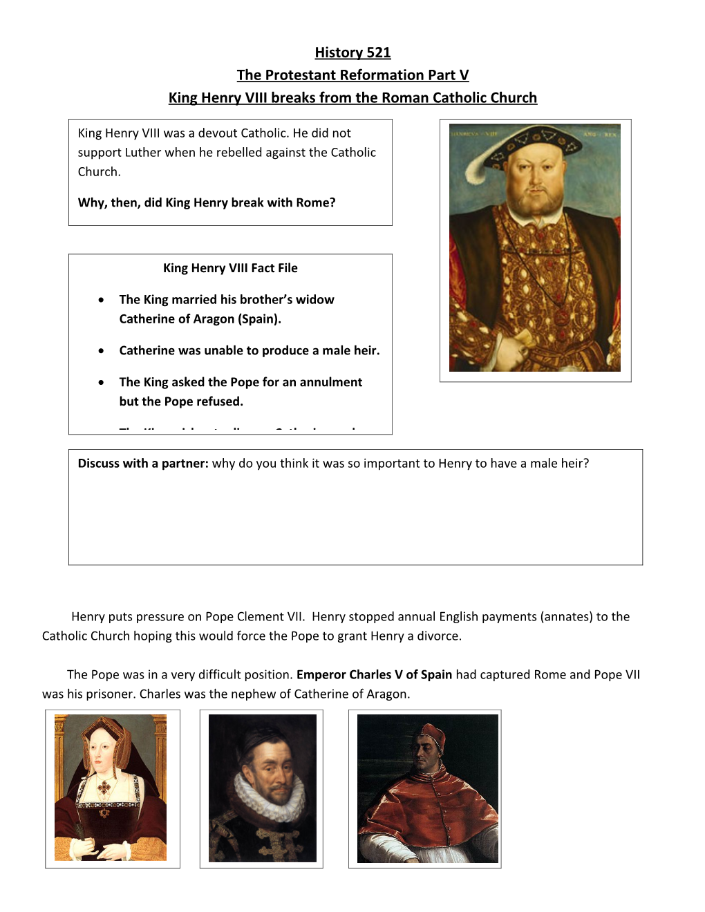 King Henry VIII Breaks from the Roman Catholic Church