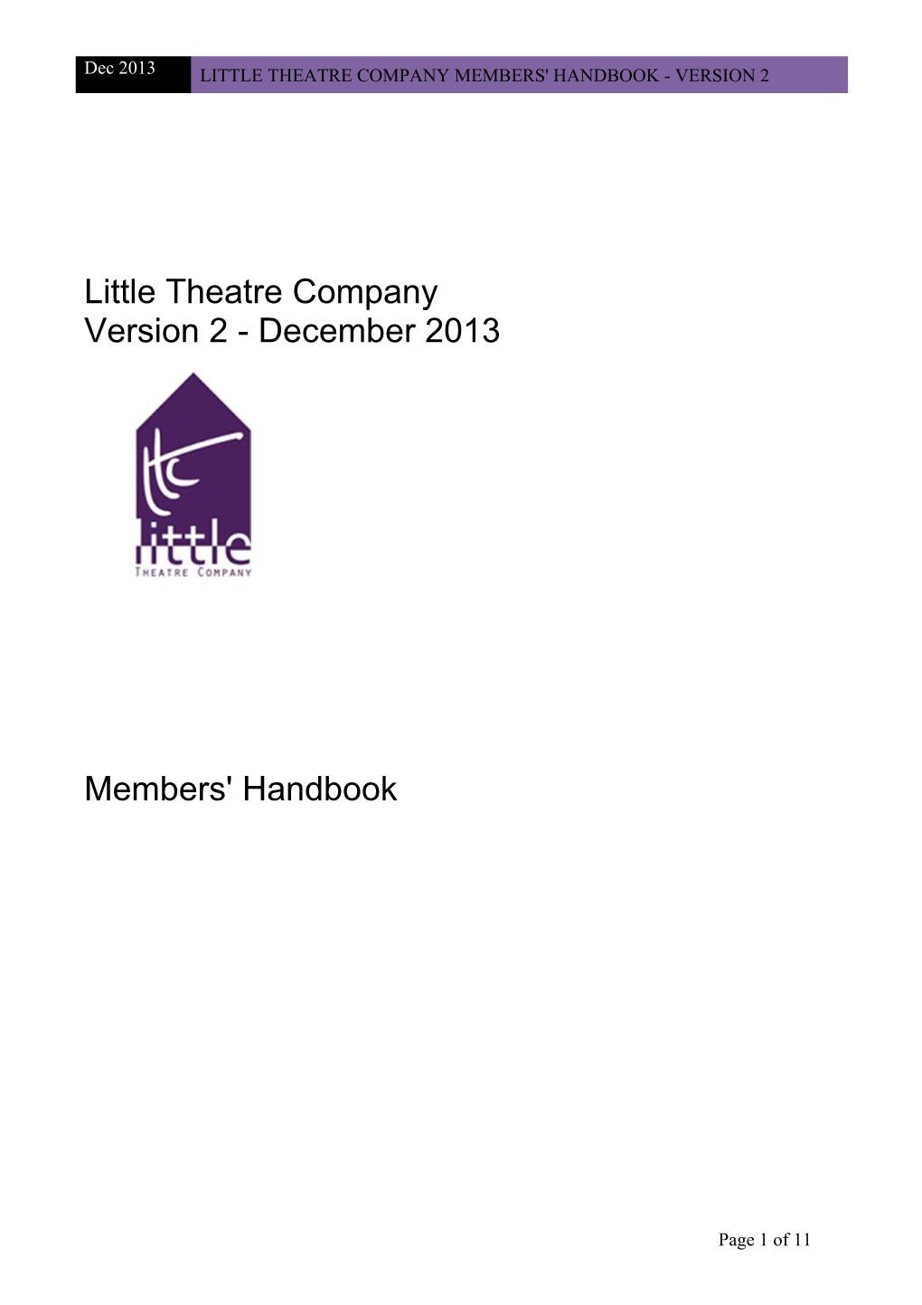 Little Theatre Company Members Handbook - Version 1