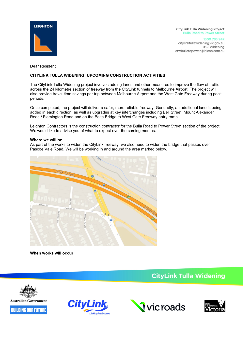 Citylink Tulla Widening: Upcoming Construction Activities