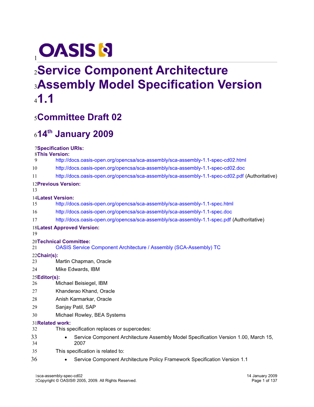 Service Component Architecture Assembly Model Specification Version 1.1
