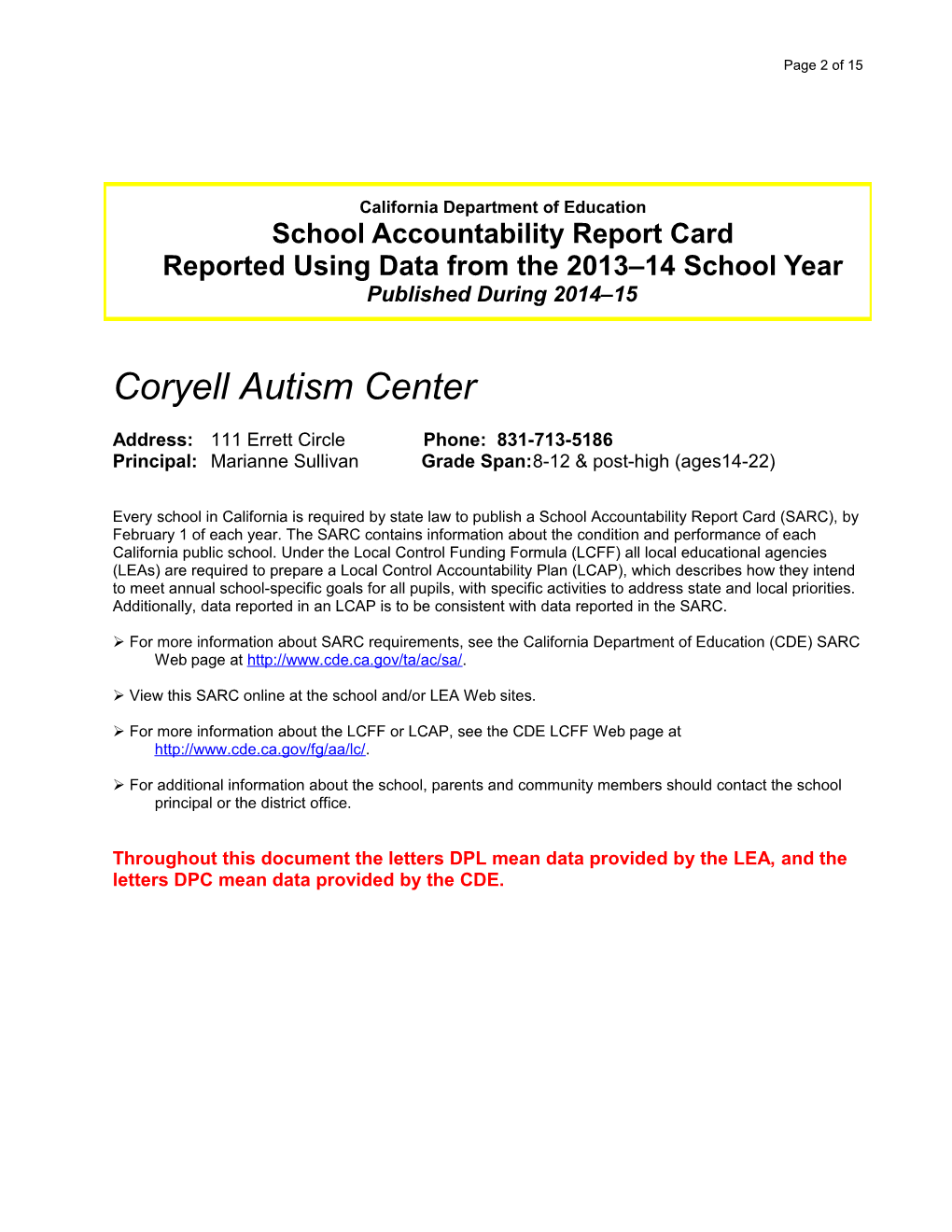 2013-14 SARC Template in Word - School Accountability Report Card (CA Dept of Education)