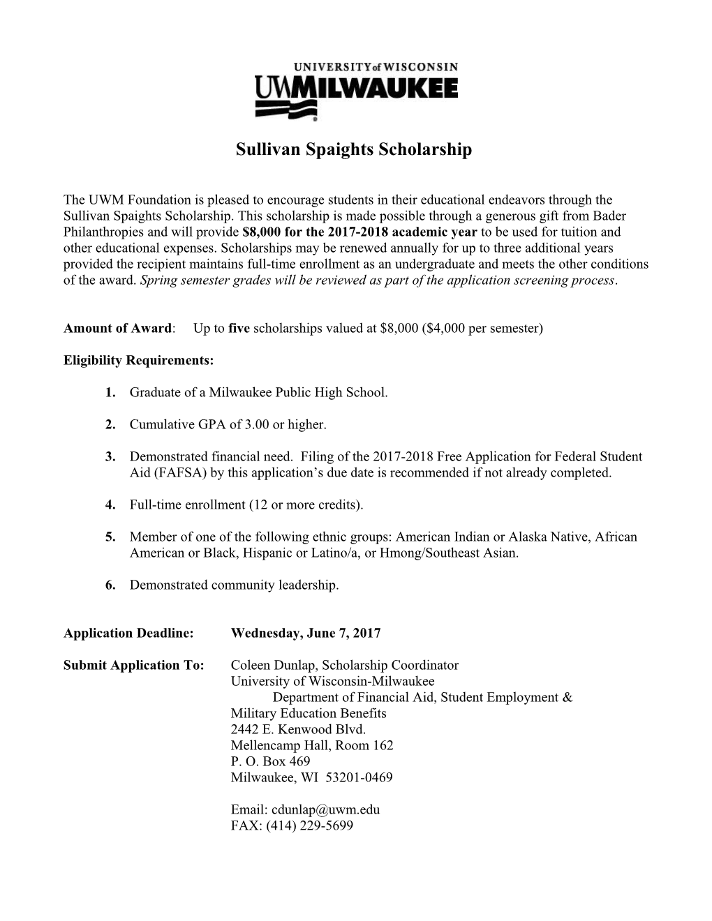 Sullivan Spaights Scholarship