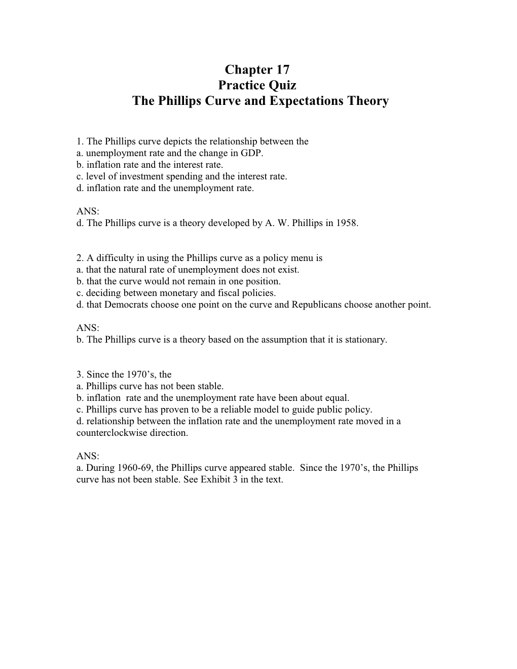 1. the Phillips Curve Depicts the Relationship Between The