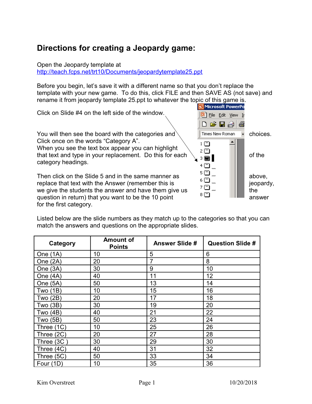 Directions for Creating a Jeopardy Game