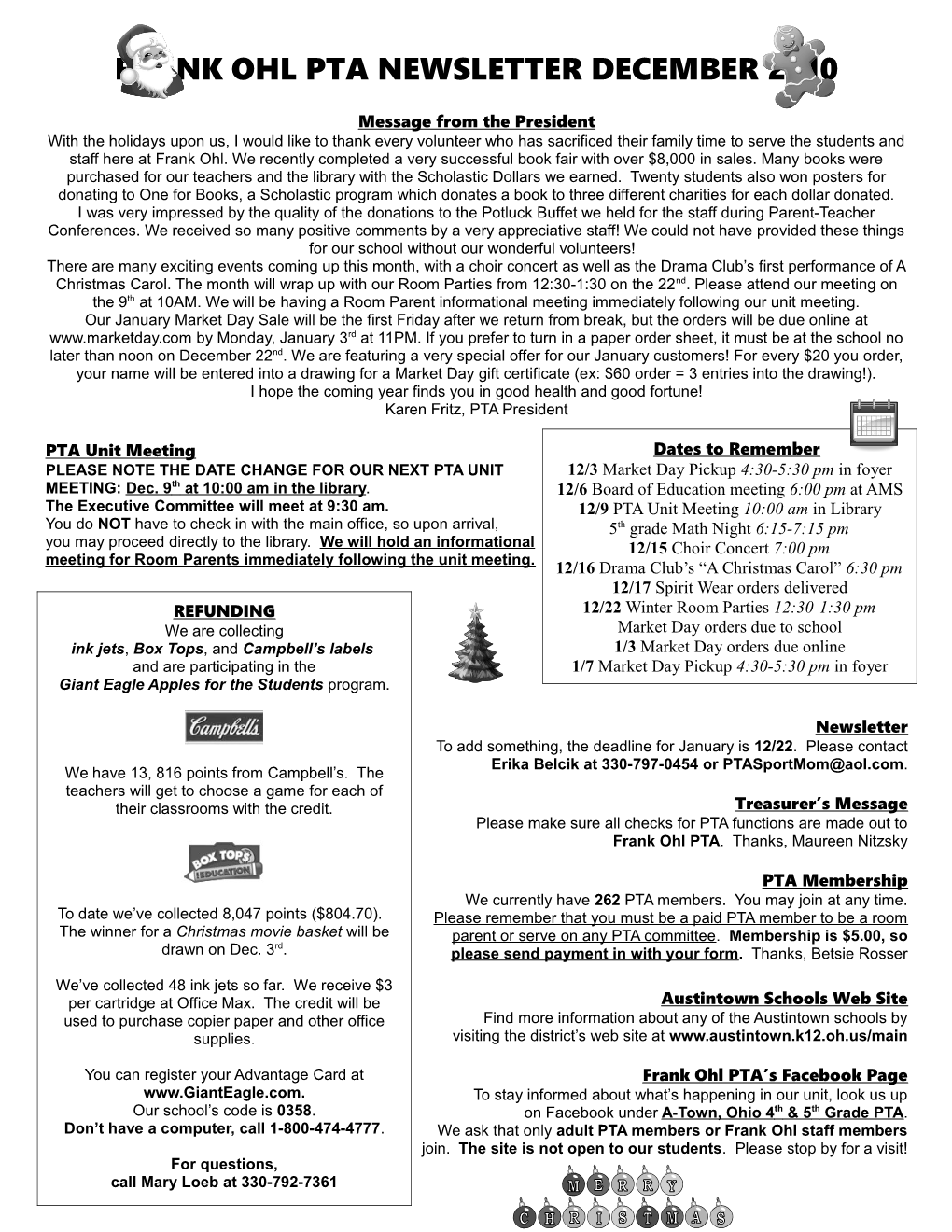 Frank Ohl Pta Newsletter January/February 2010