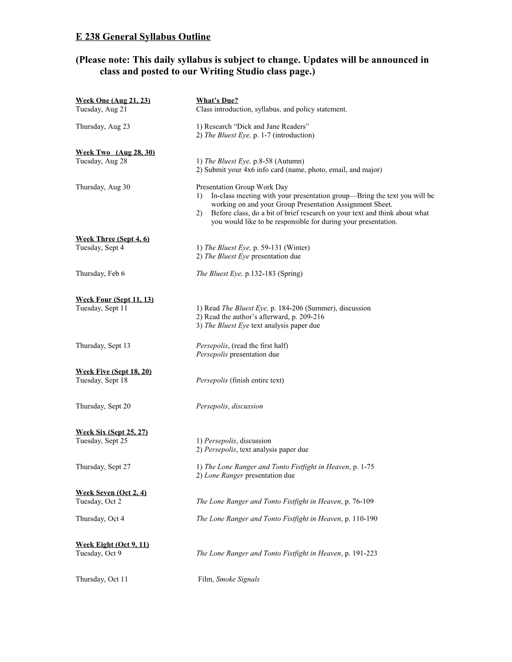 ECC238 General Syllabus Outline