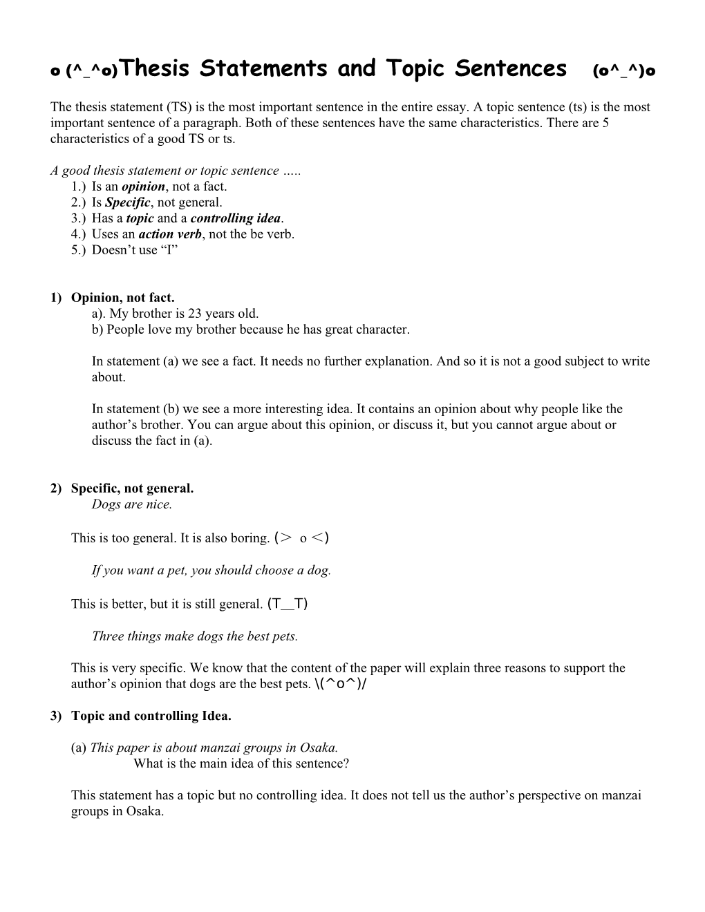 Thesis Statements and Topic Sentences