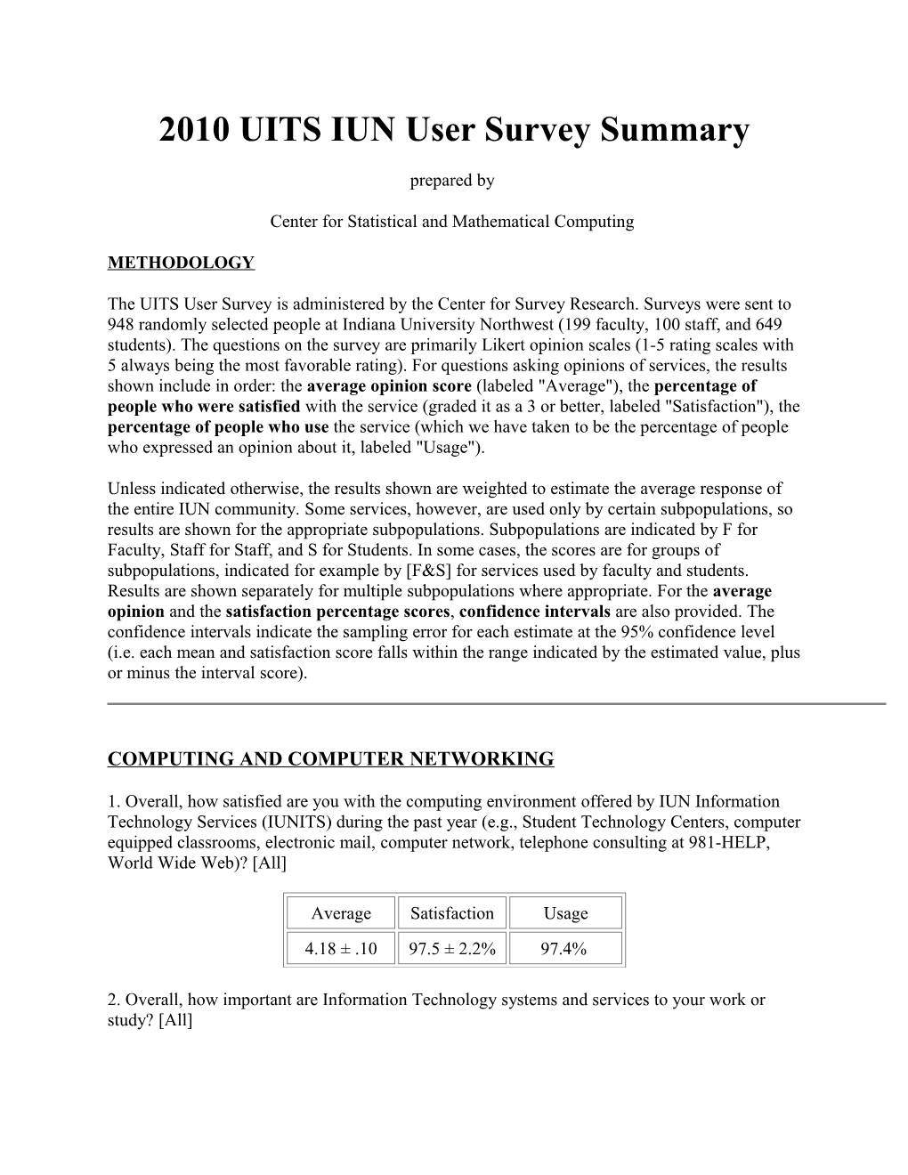 2010 UITS IUN User Survey Summary