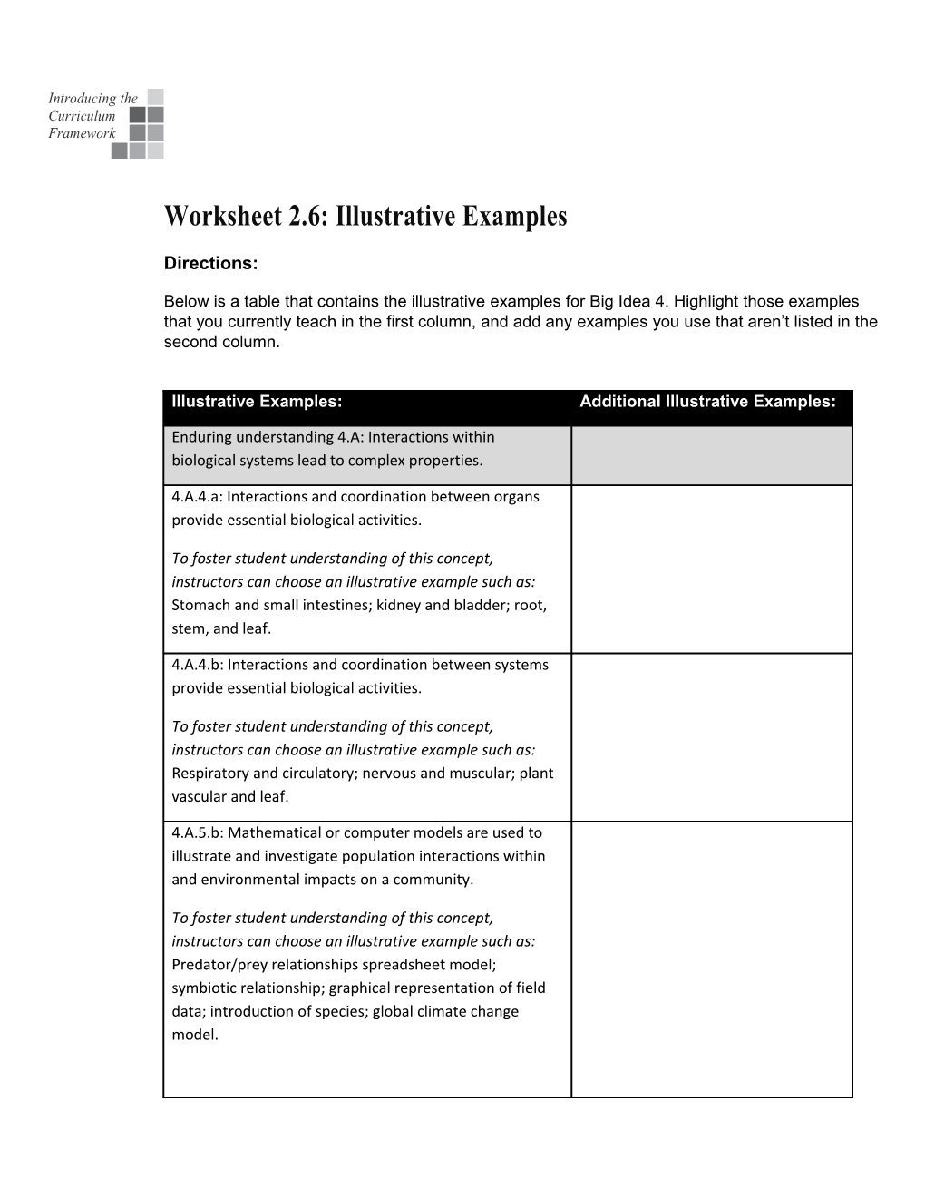 Worksheet 2.6: Illustrative Examples